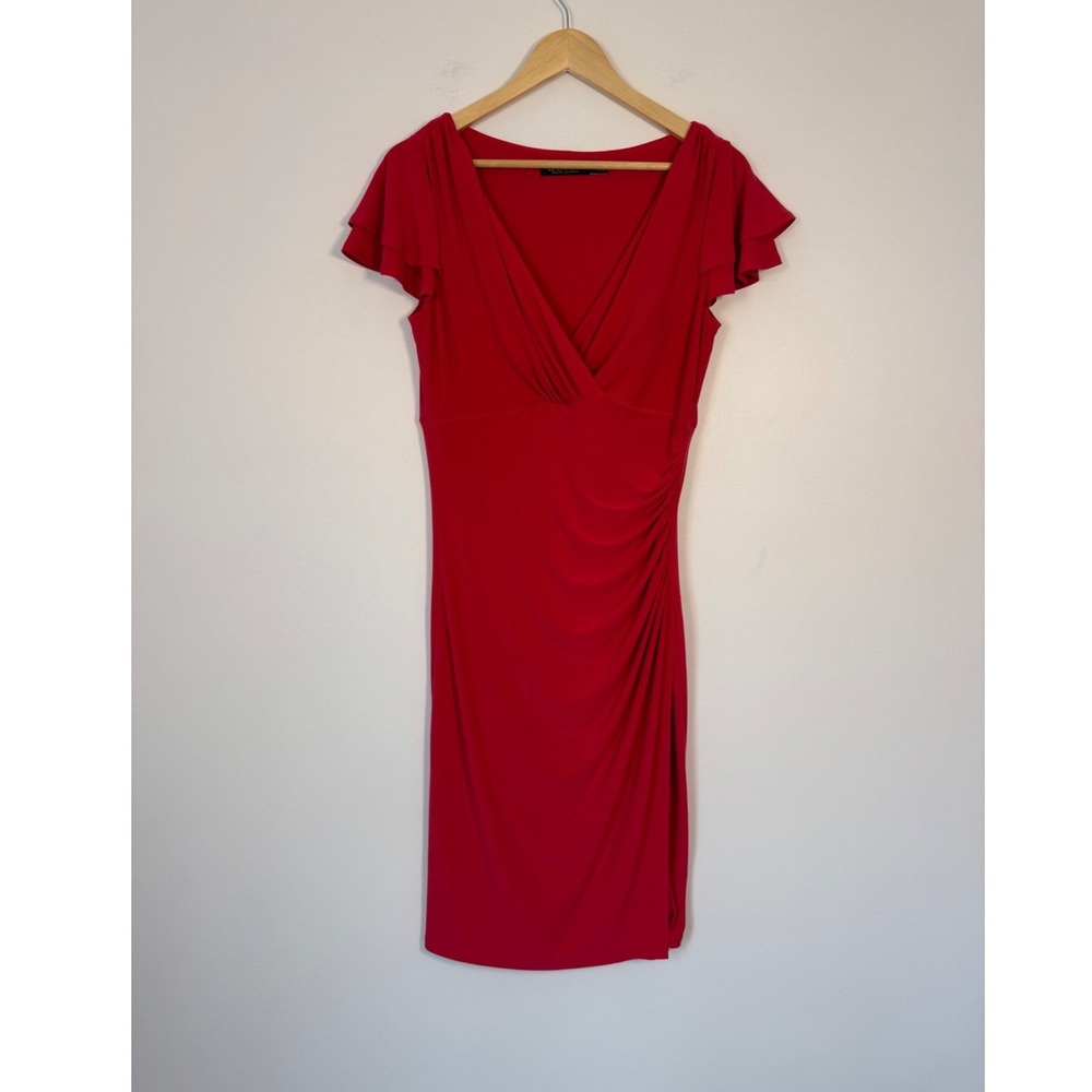 Romantic Lauren Ralph Lauren Womens 10 Sheath Dress Pink Ruched Flutter Sleeve